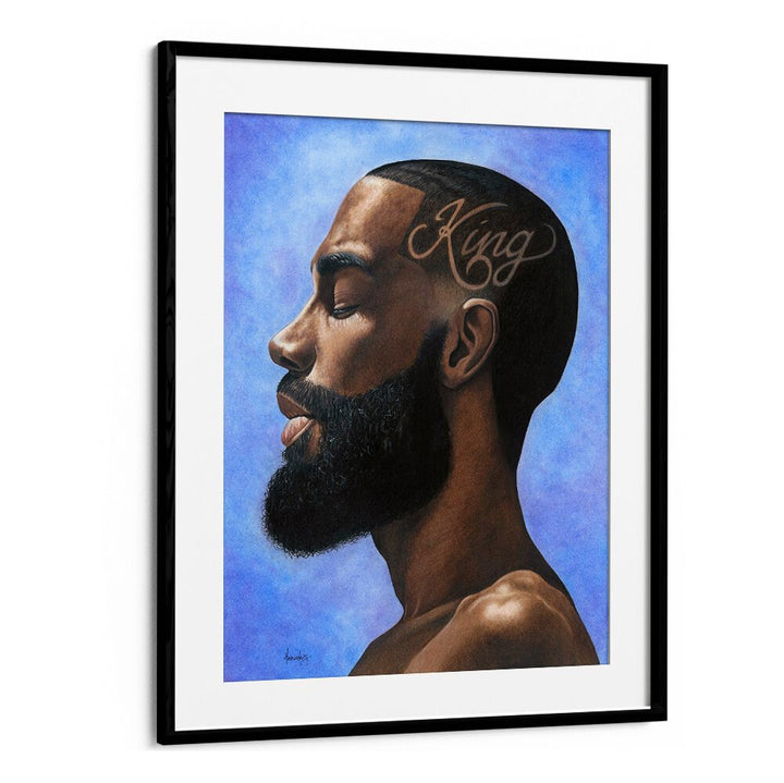 Stunning KING, AFRICAN ART PAINTINGS showcasing a powerful profile portrait with vibrant blue background. Perfect for decor.