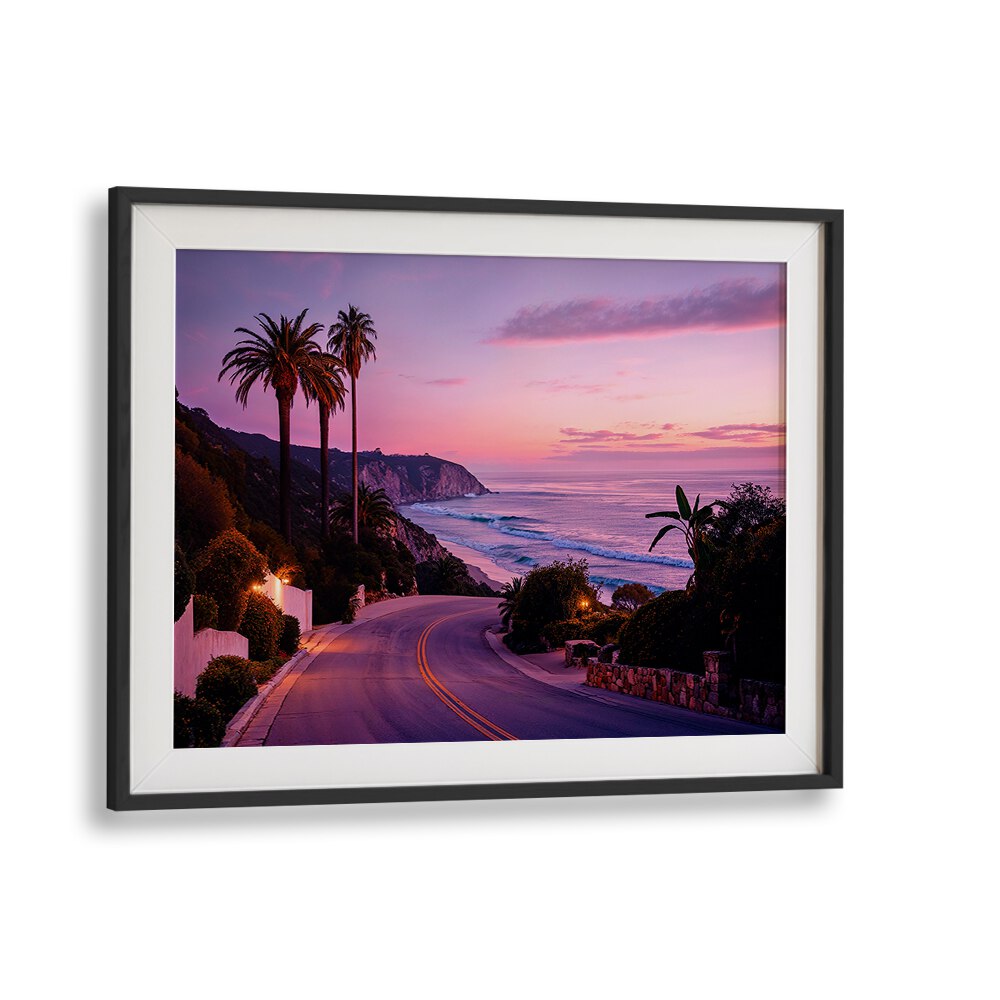 Vibrant scene of L.A BEACH ROAD, capturing the essence of California's beaches in stunning BEACH PAINTINGS by Hugonnard.