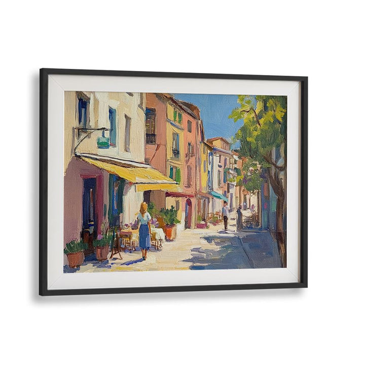 Vibrant STREET IN MALLORCA artwork showcasing Mediterranean charm in a lively urban scene. Perfect for any space.
