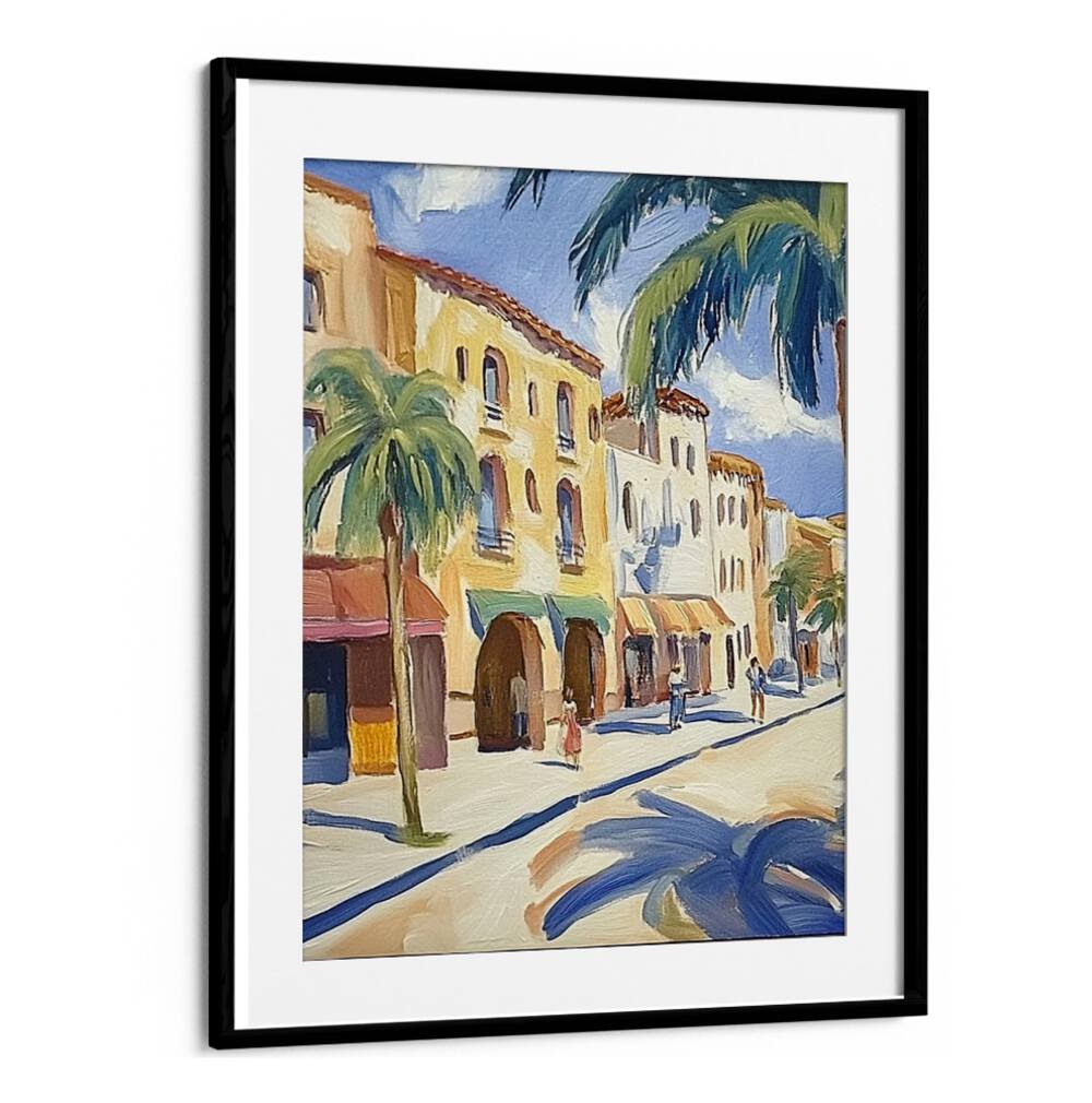 Vibrant PALM TREES ON THE STREET print, perfect for adding tropical elegance to your wall art collection.