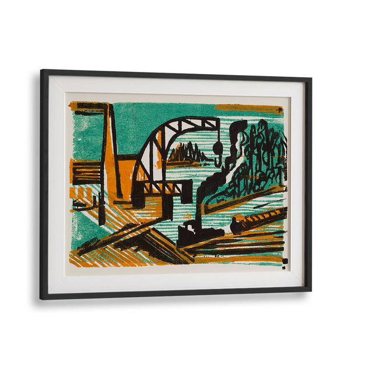 RIVER LANDSCAPE WITH CRANE AND BARGES (1927)  , VINTAGE PAINTINGS