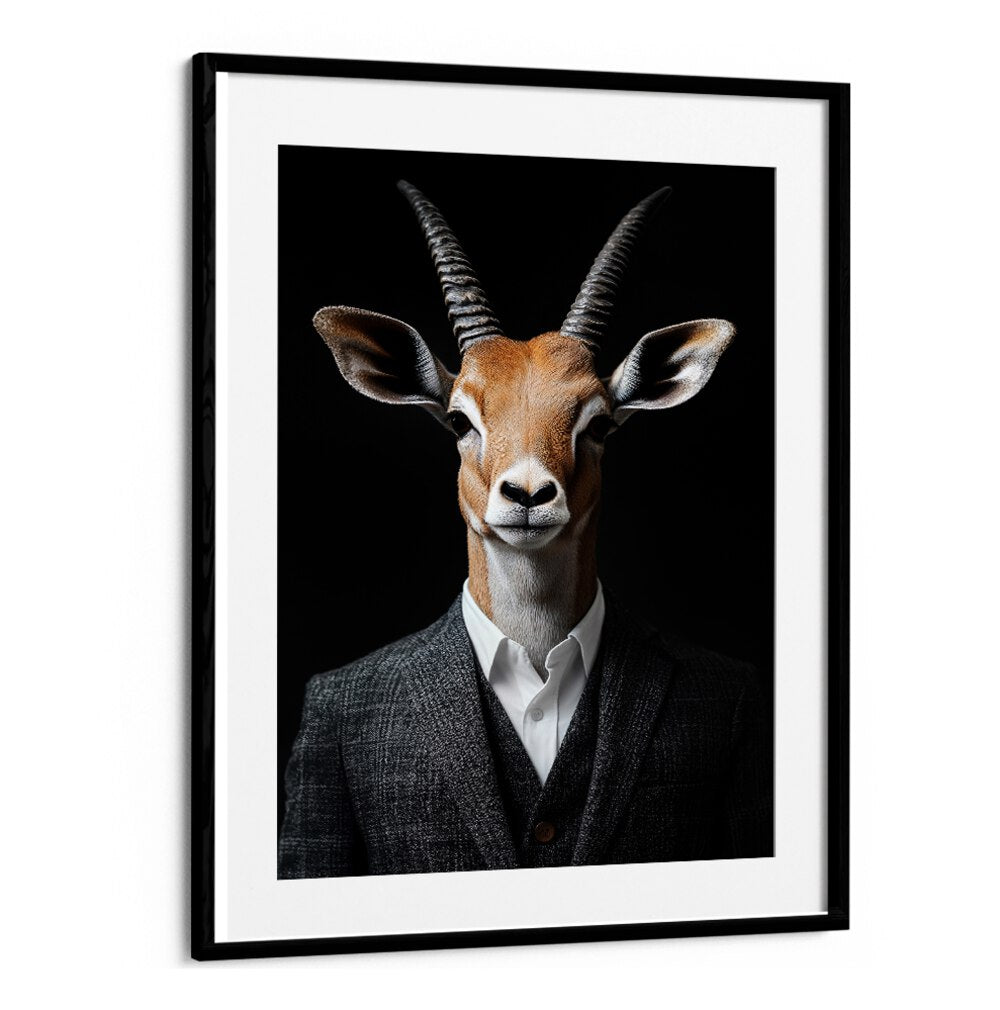 WILD SUITS - ANTELOPE, ANIMAL PAINTINGS showcase a stylish antelope in a sophisticated suit design by Philippe Hugonnard.