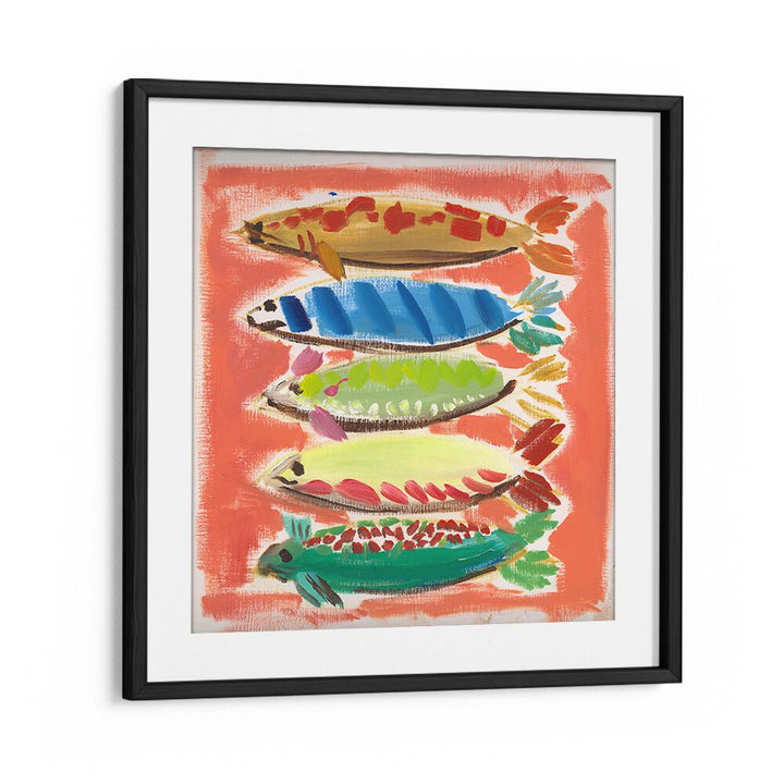 Colorful FIVE FISH, BEACH PAINTINGS showcasing vibrant fish against a warm backdrop, perfect for coastal decor.