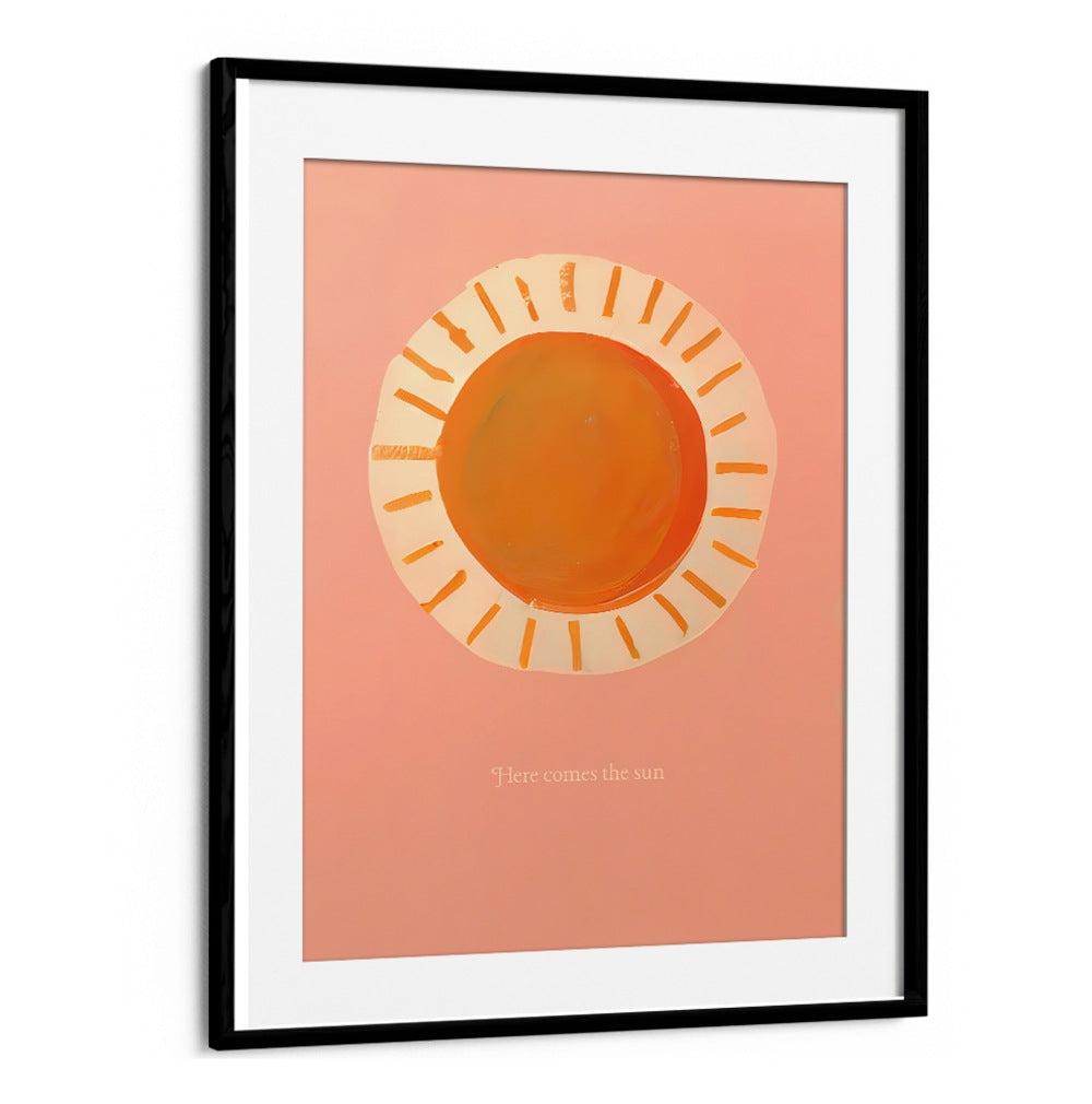 HERE COMES THE SUN , KIDS ROOM PAINTINGS feature a bright sun illustration on pink background, perfect for cheerful kids’ rooms.