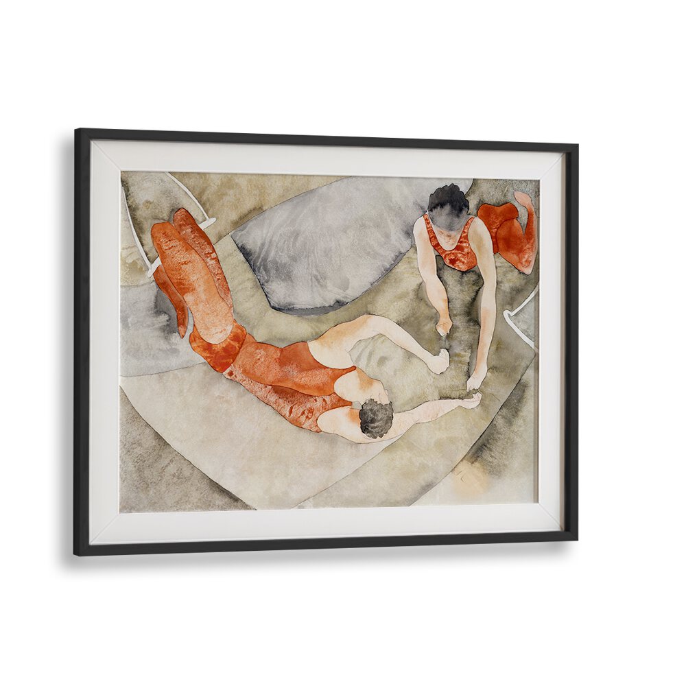 TWO TRAPEZE PERFORMERS IN RED (CA.1917) , VINTAGE PAINTINGS