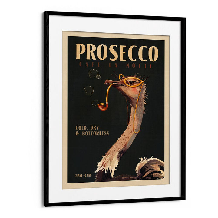 ART DECO PROSECCO WALL ART OF AN OSTRICH , CAFE ART PRINTS , CAFE POSTERS