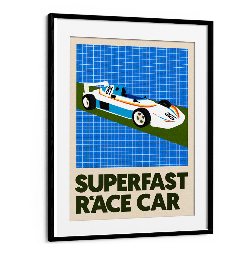 Vibrant SUPERFAST RACE CAR poster, perfect for speed enthusiasts and car lovers, ideal for any space decor.