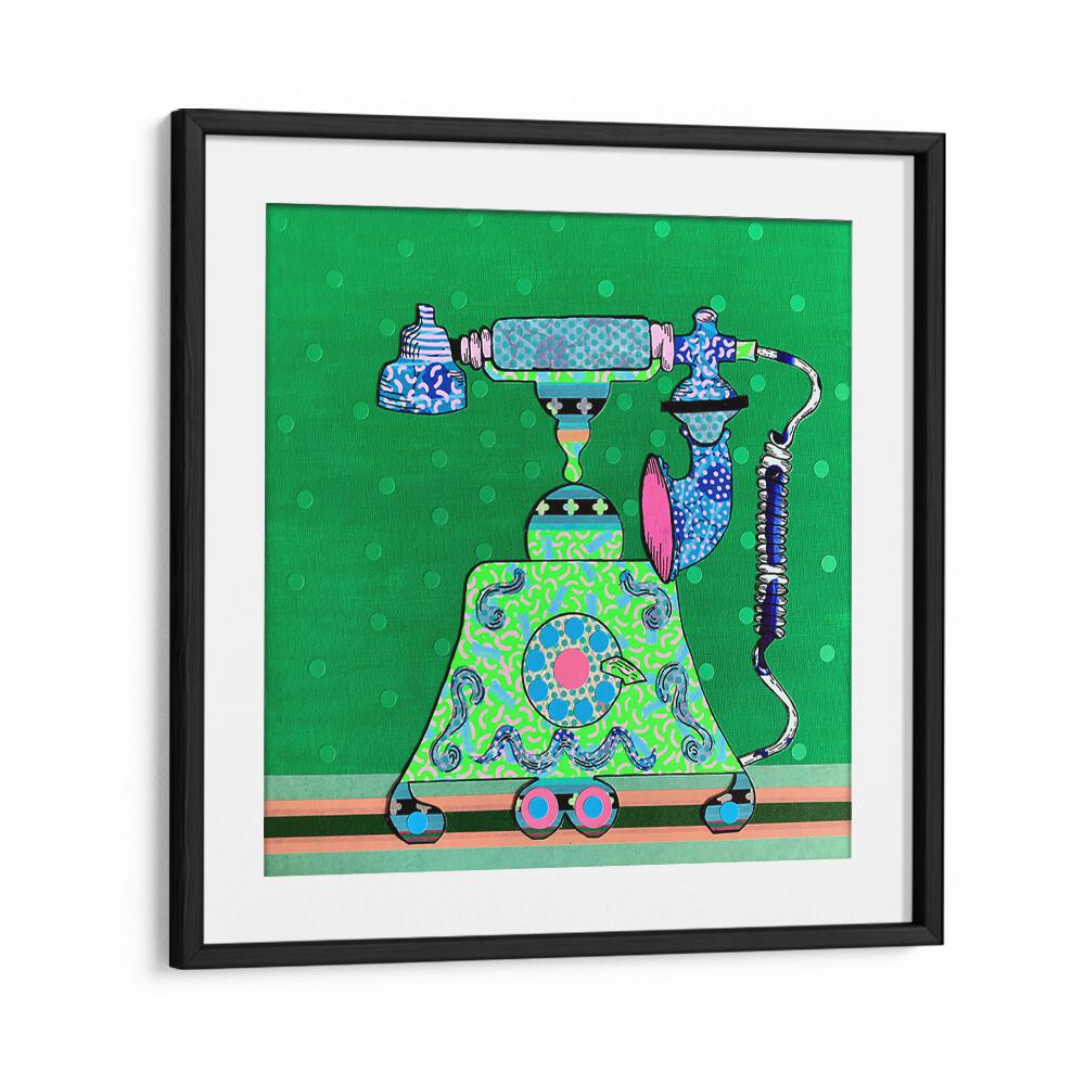 Vibrant MIDNIGHT CALL, POP ART PAINTINGS featuring a retro telephone, perfect for modern home decor elegance.