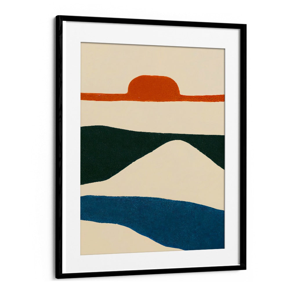 PUESTA DEL SOL , ABSTRACT PAINTINGS feature vibrant earth tones in a modern abstract design framed by Blackmount.