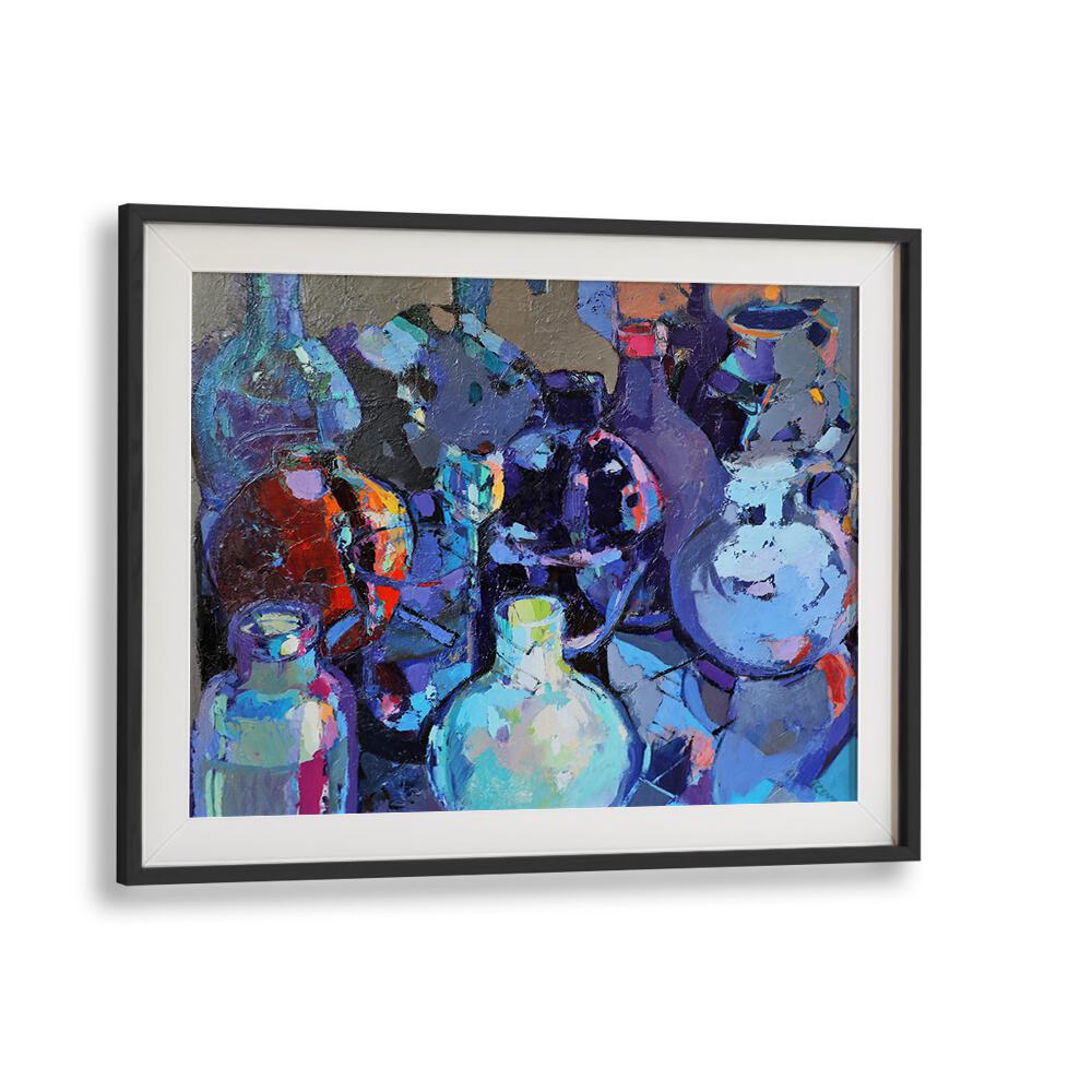 Vibrant GLASS JUGS and ABSTRACT PAINTINGS blend elegance and artistry, perfect for enhancing any space.