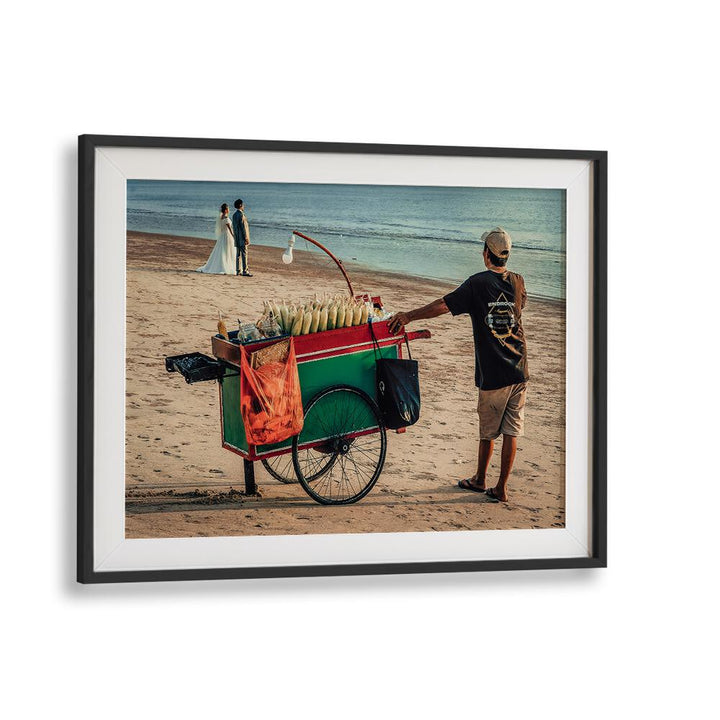 Captivating scene of a couple on the beach, featured in JUST MARRIED, PHOTOGRAPHY PRINTS collection. Celebrate love!
