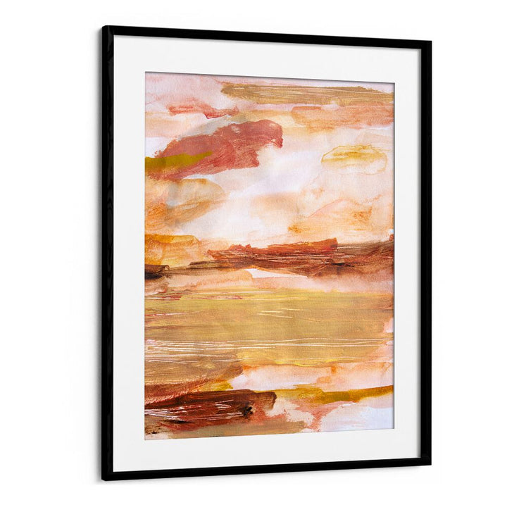 Colorful abstract painting titled "DESERT SKIES , ABSTRACT PAINTINGS" showcasing warm tones and fluid textures.