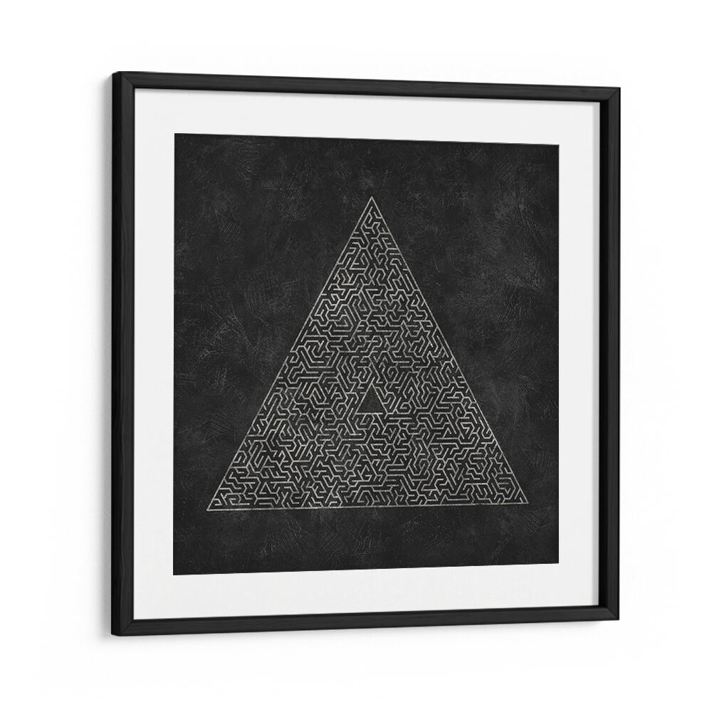 Stylish framed print of THE PYRAMID MAZE ESCAPE II, GEOMETRIC ART PRINTS, showcasing intricate geometric design.