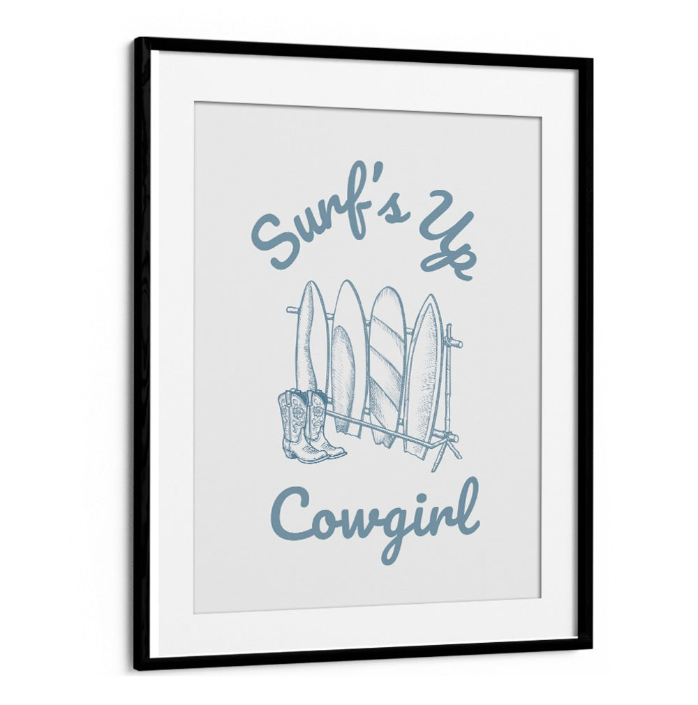 Stylish SURFS UP COWGIRL, BEACH PAINTINGS featuring surfboards and boots, perfect for adventurous decor.