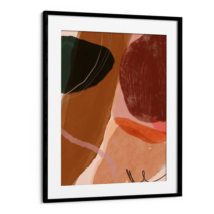 Colorful CHATTER, ABSTRACT PAINTINGS featured in a sleek black frame, adding modern elegance to any space.