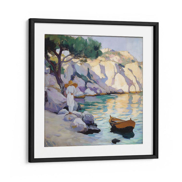 Elegant WOMAN BY THE SEA artwork captures tranquility and freedom by the ocean, enhancing any modern space.