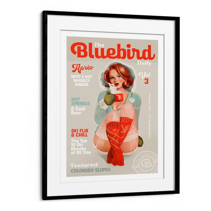 THE BLUEBIRD DAILY VINTAGE PIN UP SKI ART BY THE WHISKEY GINGER ,WOMEN ILLUSTRATION PAINTINGS