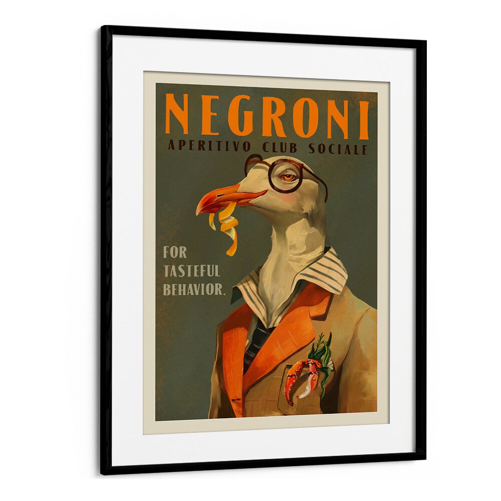 VINTAGE ART DECO NEGRONI POSTER OF A FANCY SEAGULL BY THE WHISKEY GINGER ,WALL ART PRINTS