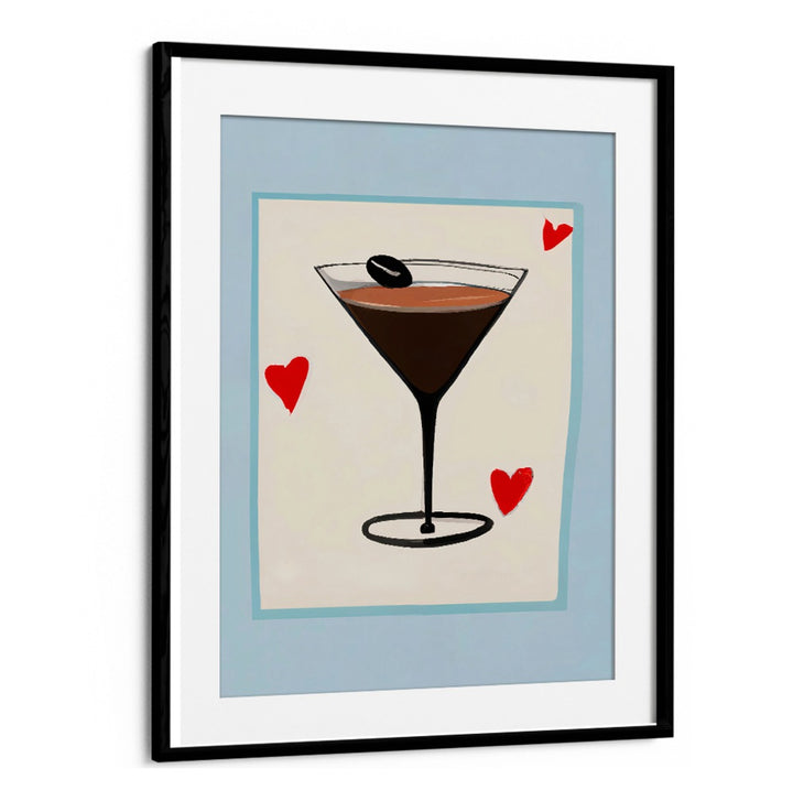 ESPRESSO MARTINI BABY , BAR art by Blackmount features a stylized espresso martini with red hearts and blue border.