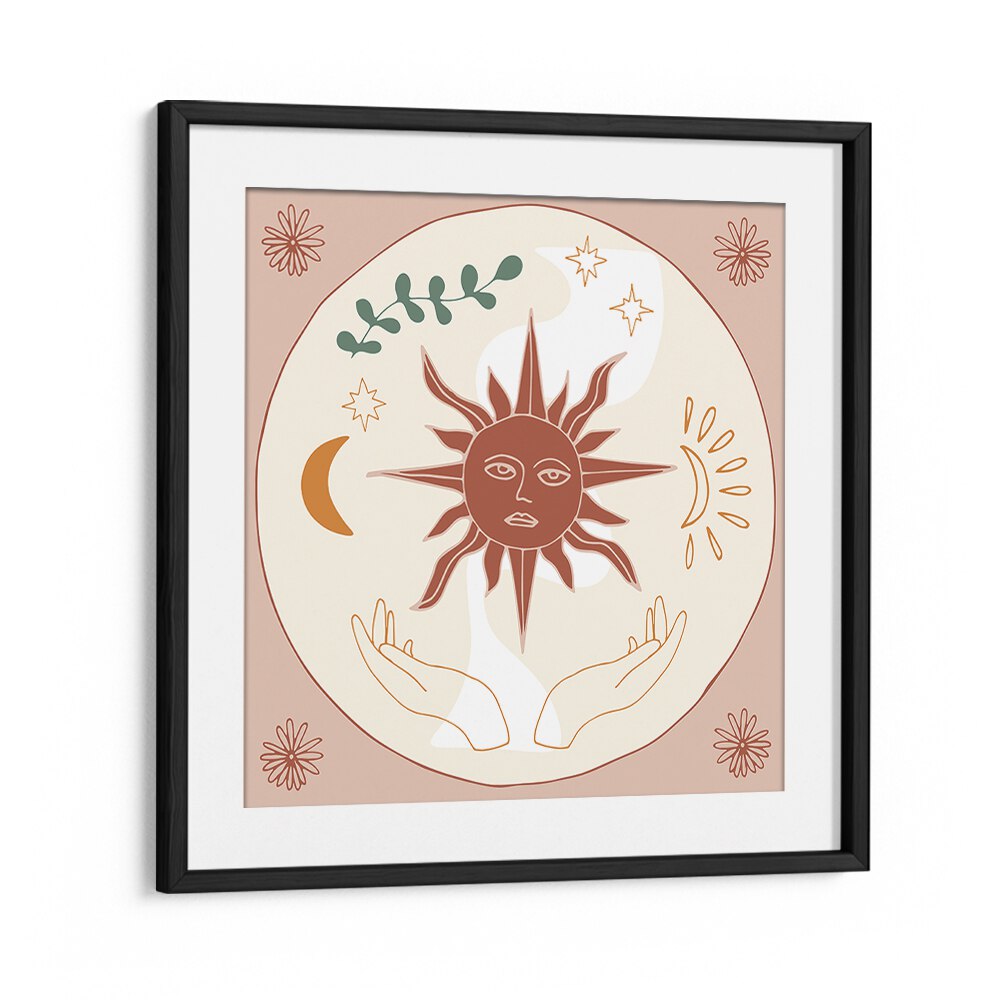 Stylish SUN OUL HEALING, ZODIAC poster featuring sun and celestial illustrations for wellness and inspiration.