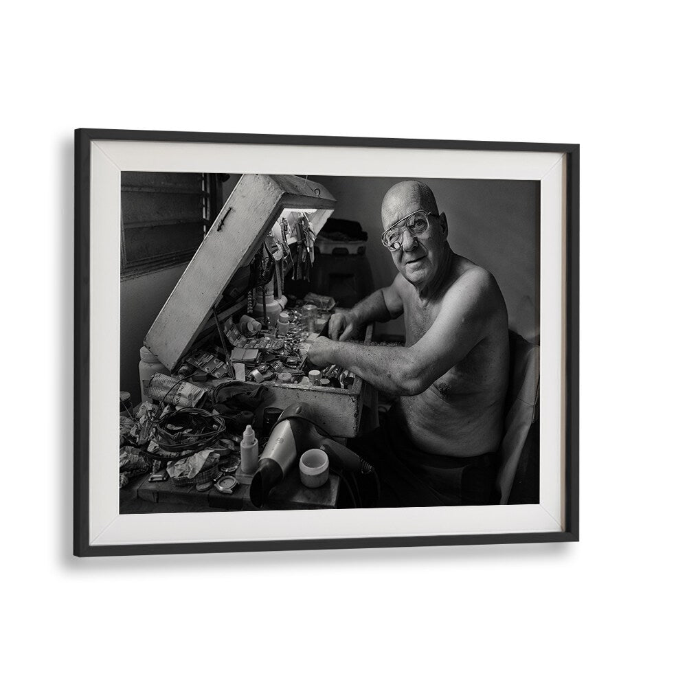 CUBAN CLOCKMAKER, PHOTOGRAPHY PRINTS showcase a skilled artisan amid a vibrant workspace, capturing street life essence.