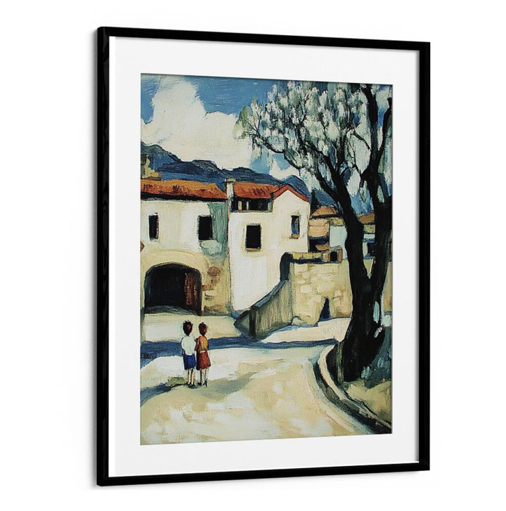 Vibrant artwork titled "CHILDREN IN THE STREET," showcasing playful imagination and exploration in a charming setting.