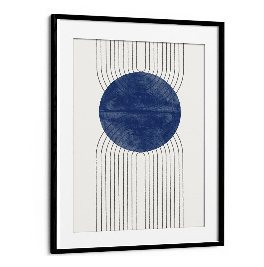 Stunning BLUE MOON NO I, ABSTRACT PAINTINGS, featuring a deep blue circle and graceful lines, perfect for any space.