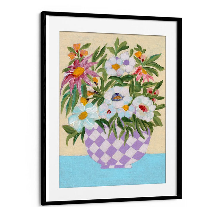 CHECKERD POT , FLORAL FLOWER PAINTINGS