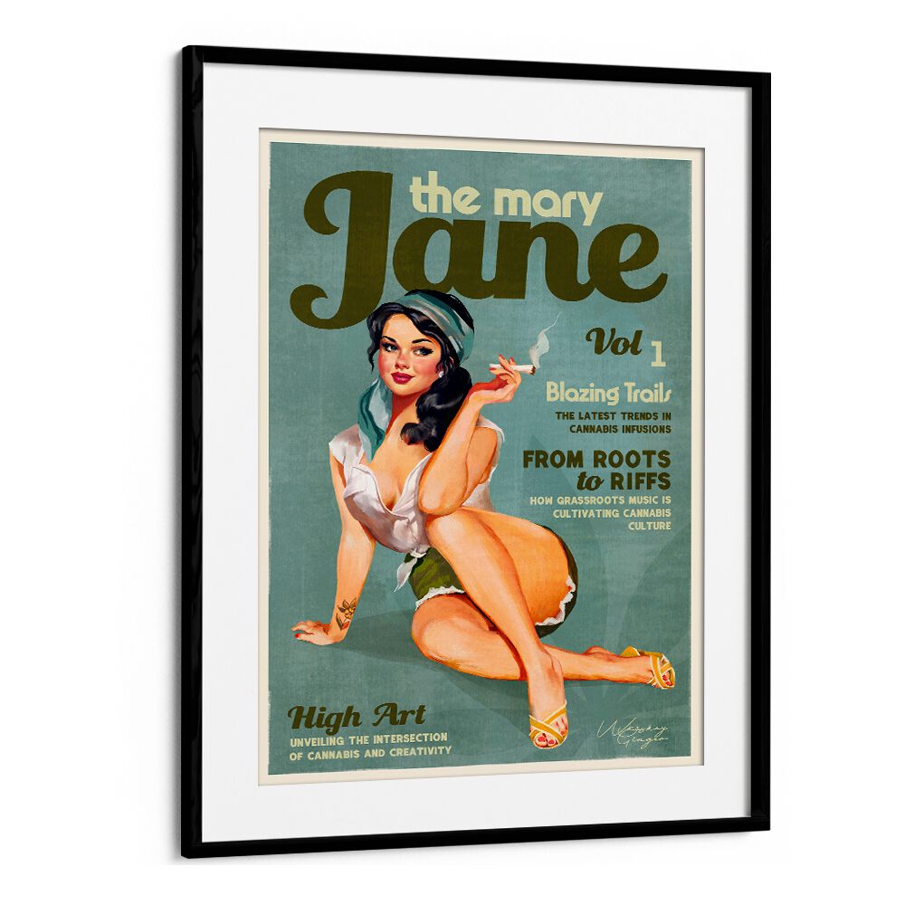 MARY JANE RETRO VINTAGE PINUP CANNABIS ART BY THE WHISKEY GINGER , WOMEN ILLUSTRATION PAINTINGS