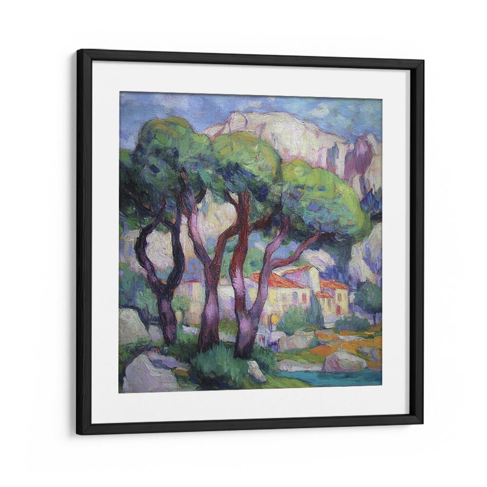 Bring nature indoors with the captivating PINE TREES IN FRONT OF THE HOUSE artwork, enhancing any living space.