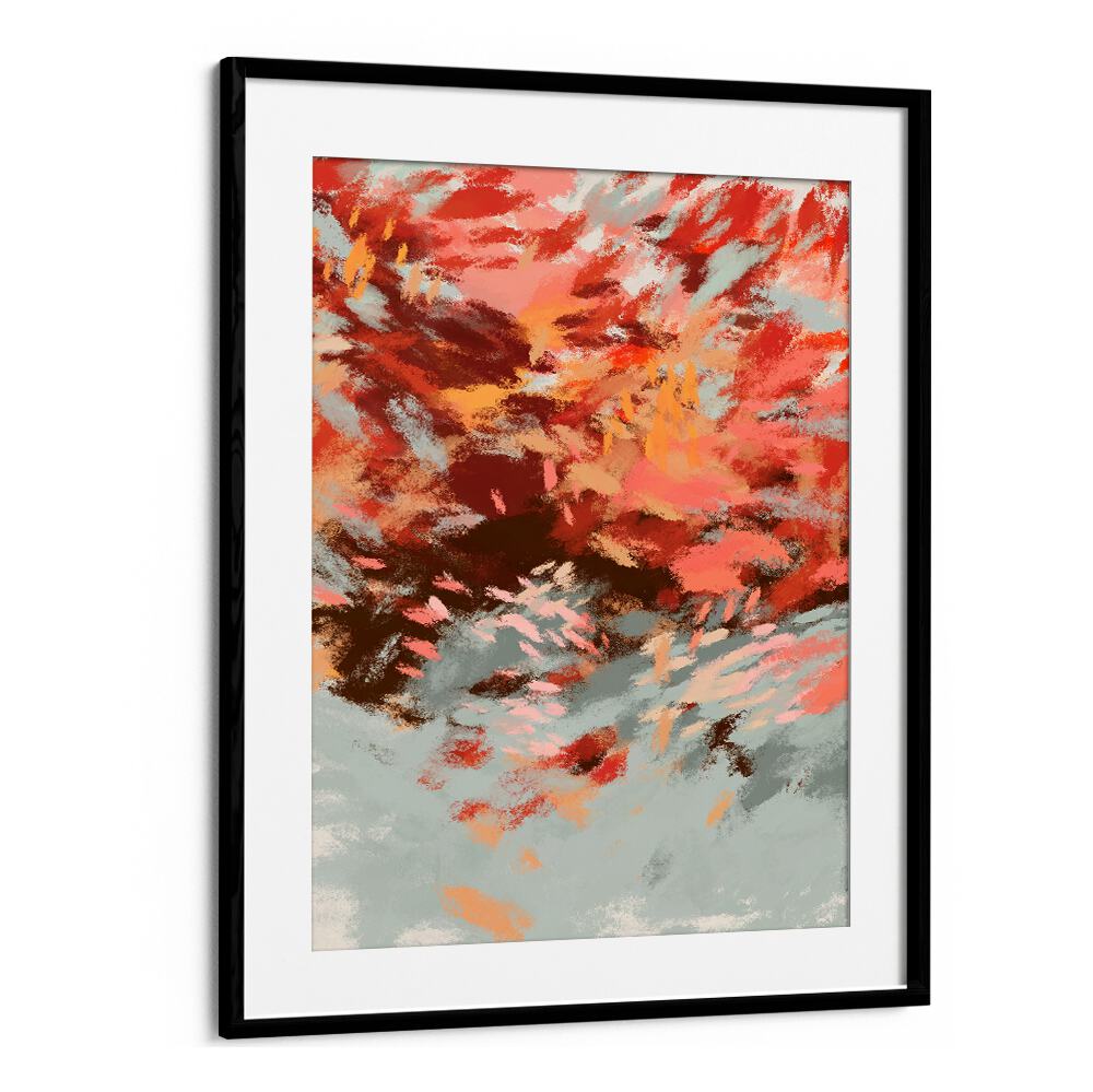 Vibrant hues of red and orange capture the essence of fall in AUTUMN SHADOWS II, ABSTRACT PAINTINGS. Perfect for any space.