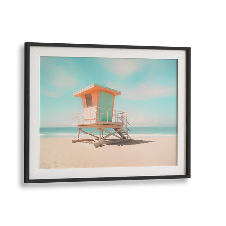 LIFEGUARD TOWER MOODS, BEACH PAINTINGS showcase a vibrant lifeguard tower against a serene beach backdrop.