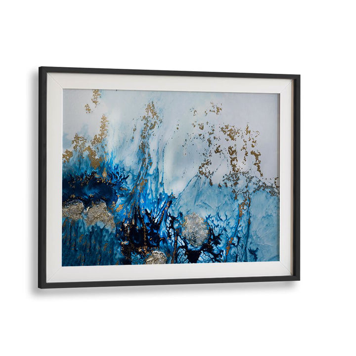 Vibrant GENTLY DRIFTING, ABSTRACT PAINTINGS featuring blue hues and gold accents, perfect for transforming your space.