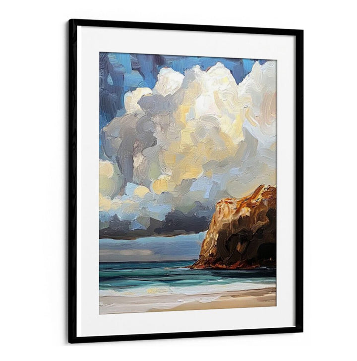CLOUDY DAY AT THE BEACH II showcases a serene coastal landscape with dramatic clouds, perfect for enhancing home décor.