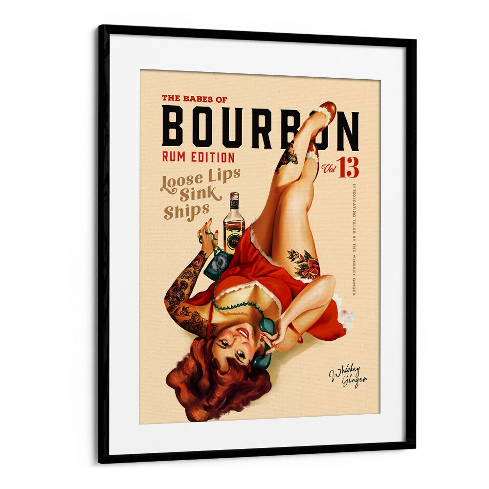 BABES OF BOURBON RUM DRINKING PINUP GIRL ART , BAR POSTERS , BAR ART PRINTS