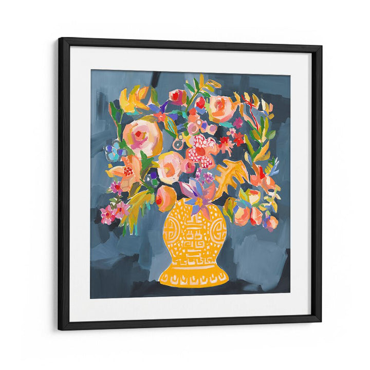 Vibrant IZZIE S BOUQUET, FLORAL FLOWER PAINTINGS, showcasing colorful abstract flowers in a decorative vase.