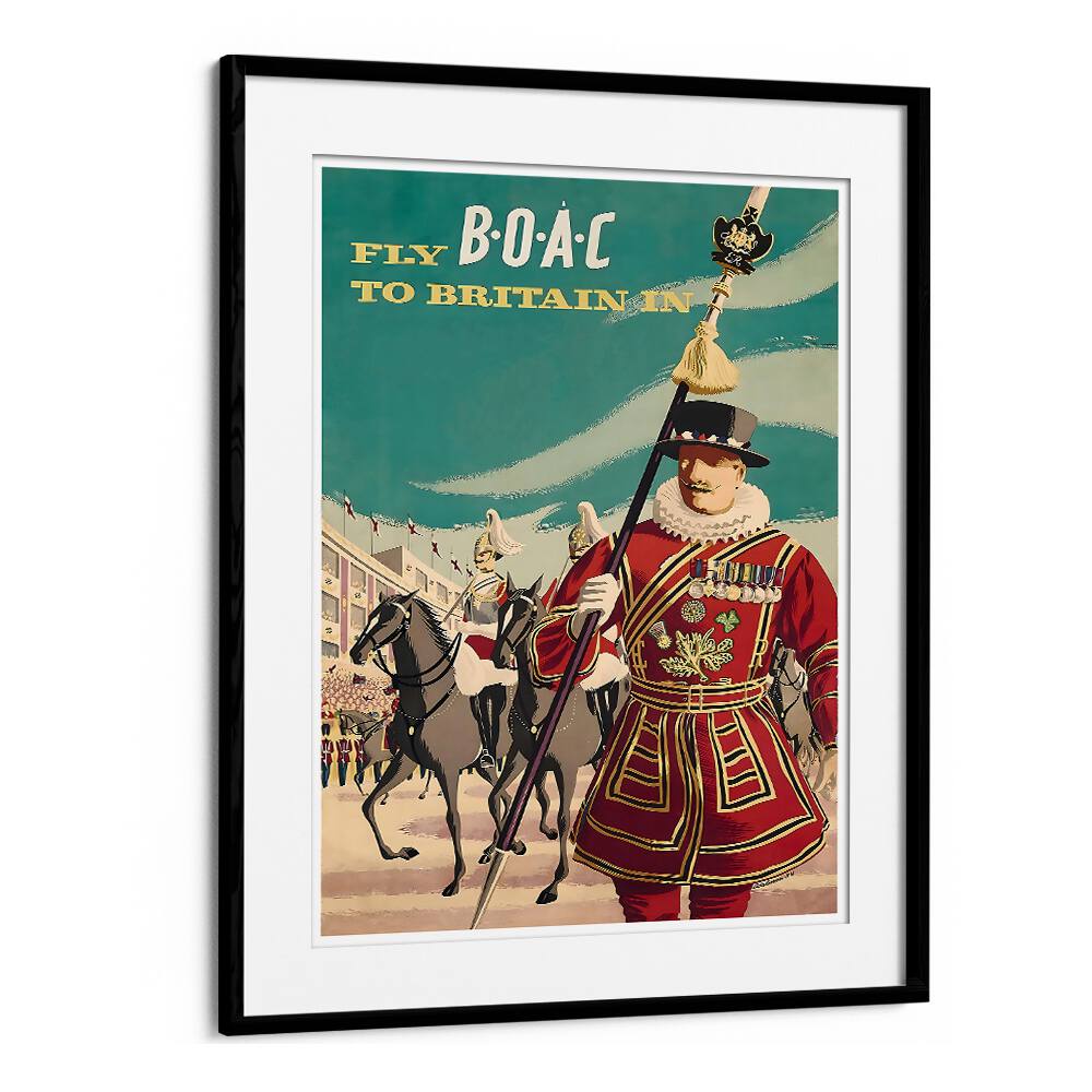 Explore the charm of BRITAIN, VINTAGE TRAVEL POSTERS featuring a regal guard in vibrant retro style.
