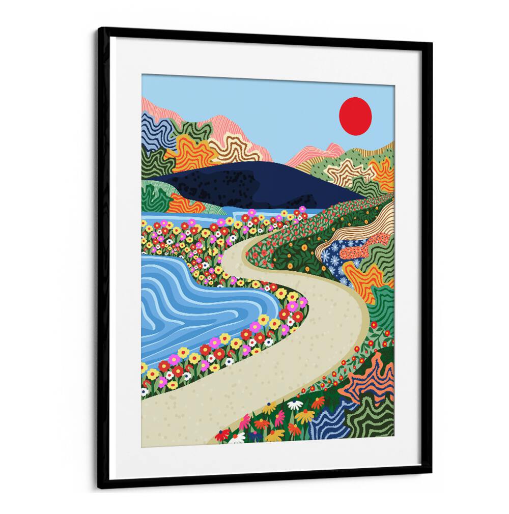 Vibrant SOOTHING HORIZON, LANDSCAPE PAINTINGS with colorful flowers and serene scenery for ultimate relaxation.
