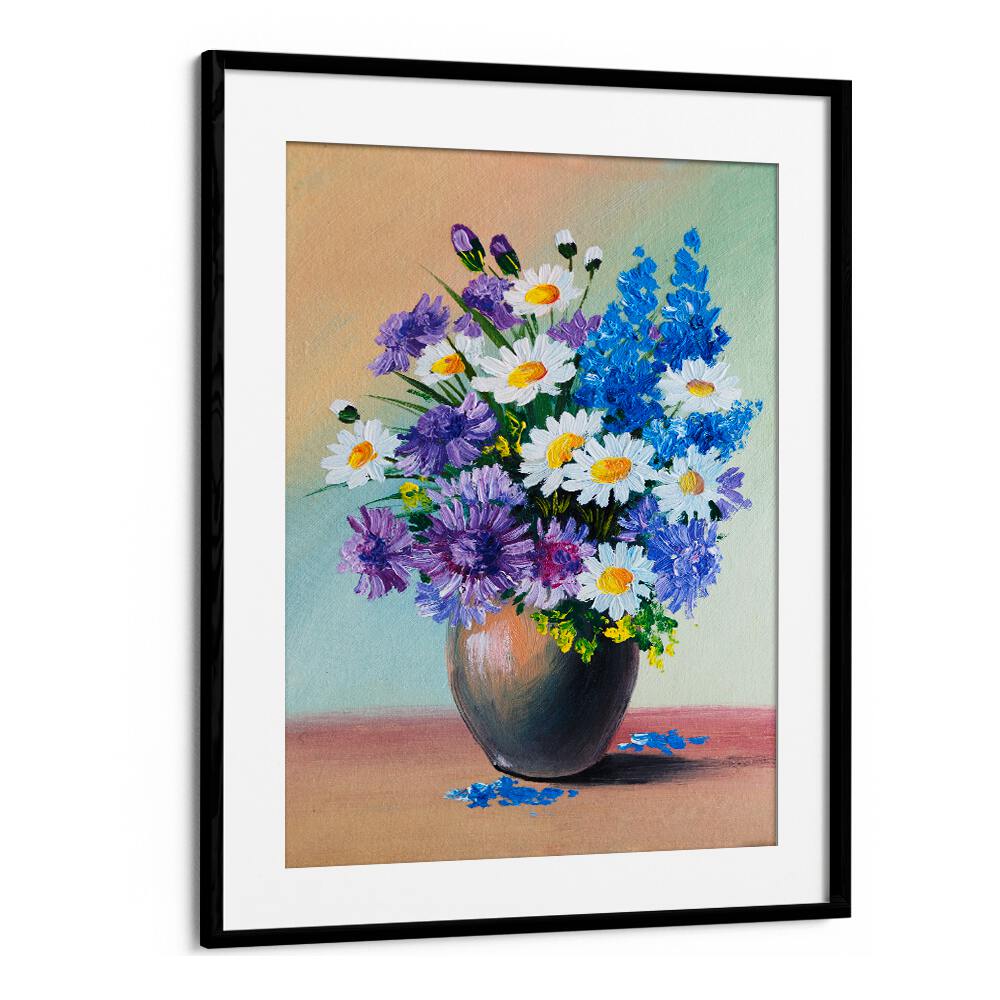 Petals in a Pot Vintage European Paintings in Black Frame With Mount