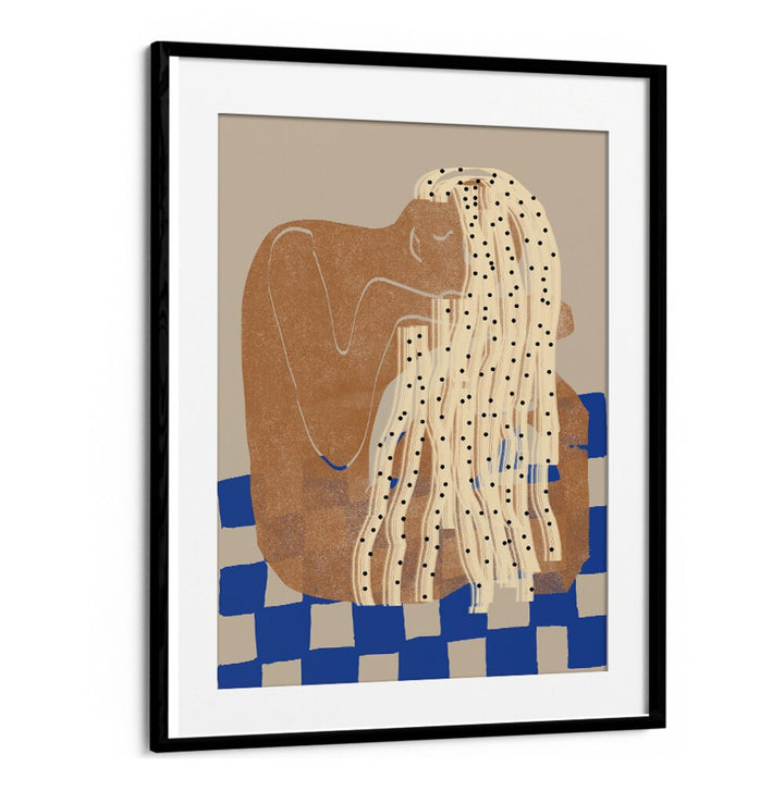 Elegant MOODY GIRL, PORTRAITS artwork featuring a serene figure with flowing hair, perfect for modern decor.