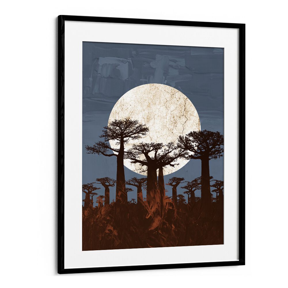 Stunning ONYESHA ODILI, AFRICAN ART PAINTINGS featuring iconic baobab trees against a glowing moonlit backdrop.