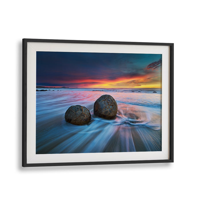 Stunning Moeraki Boulders, Photography Prints showcasing New Zealand's serene landscapes and unique geological formations.