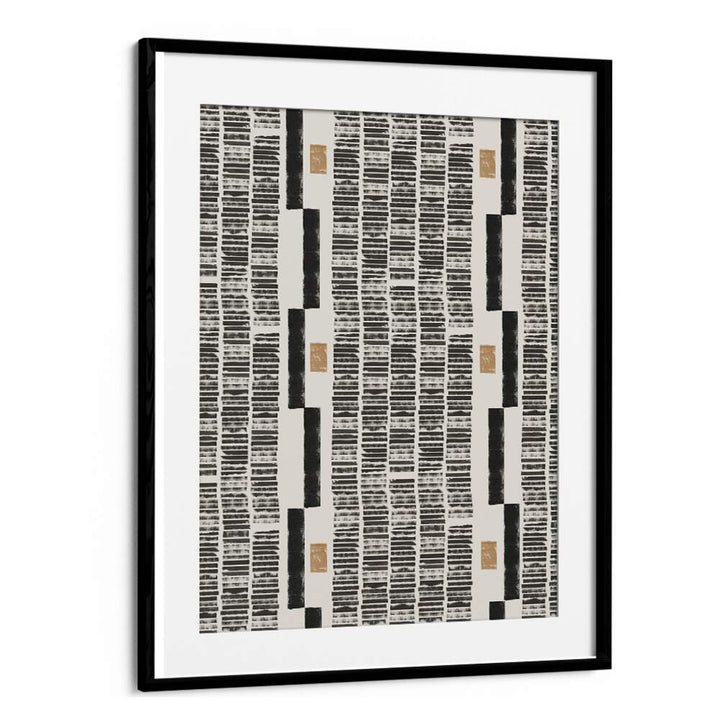 LINO CUT PATTERN NO.1, GEOMETRIC ART PRINTS showcases intricate designs in a stylish black frame, perfect for modern decor.