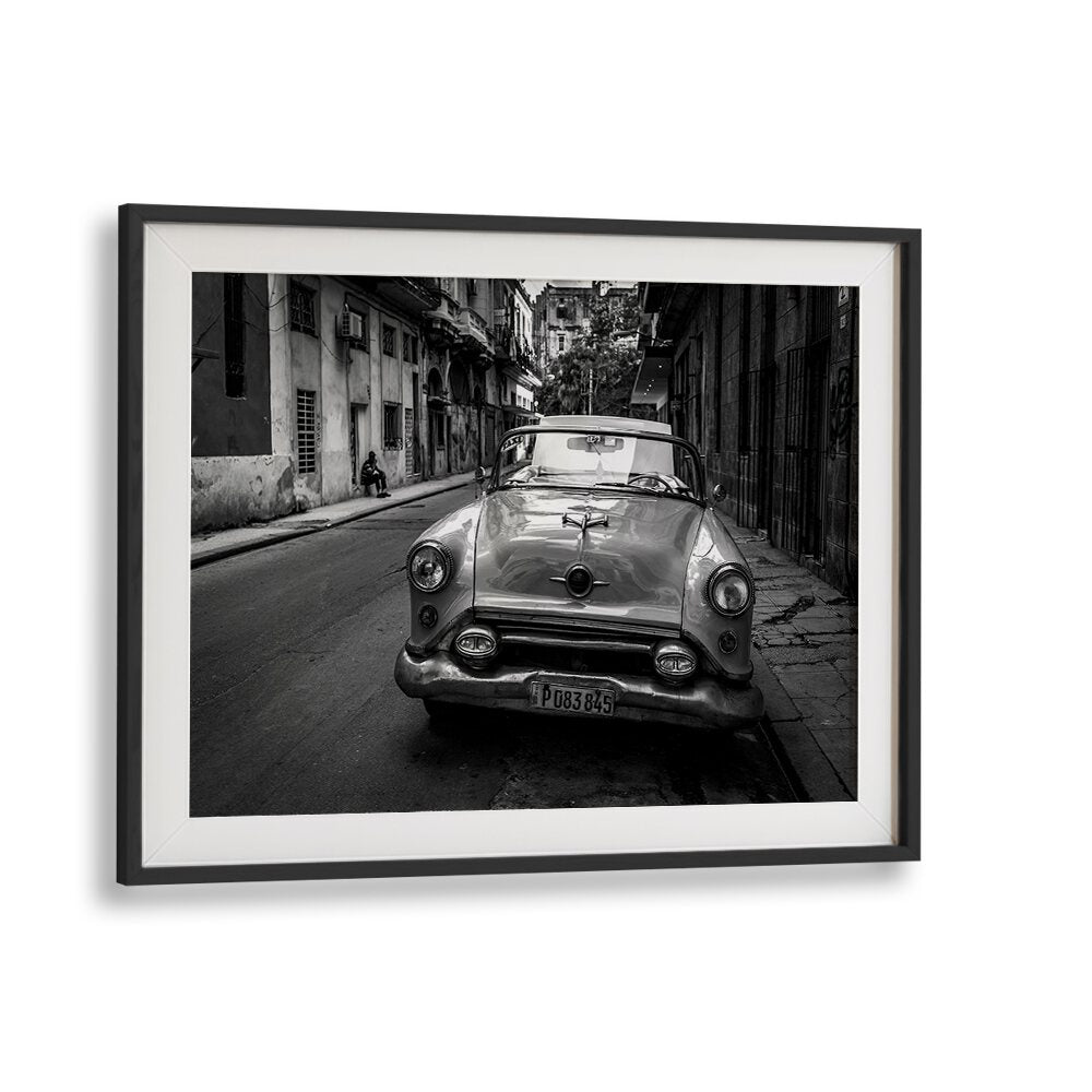 Captivating vintage car on a Havana street in HABANA STREET IN BACK AND WHITE III, PHOTOGRAPHY PRINTS.