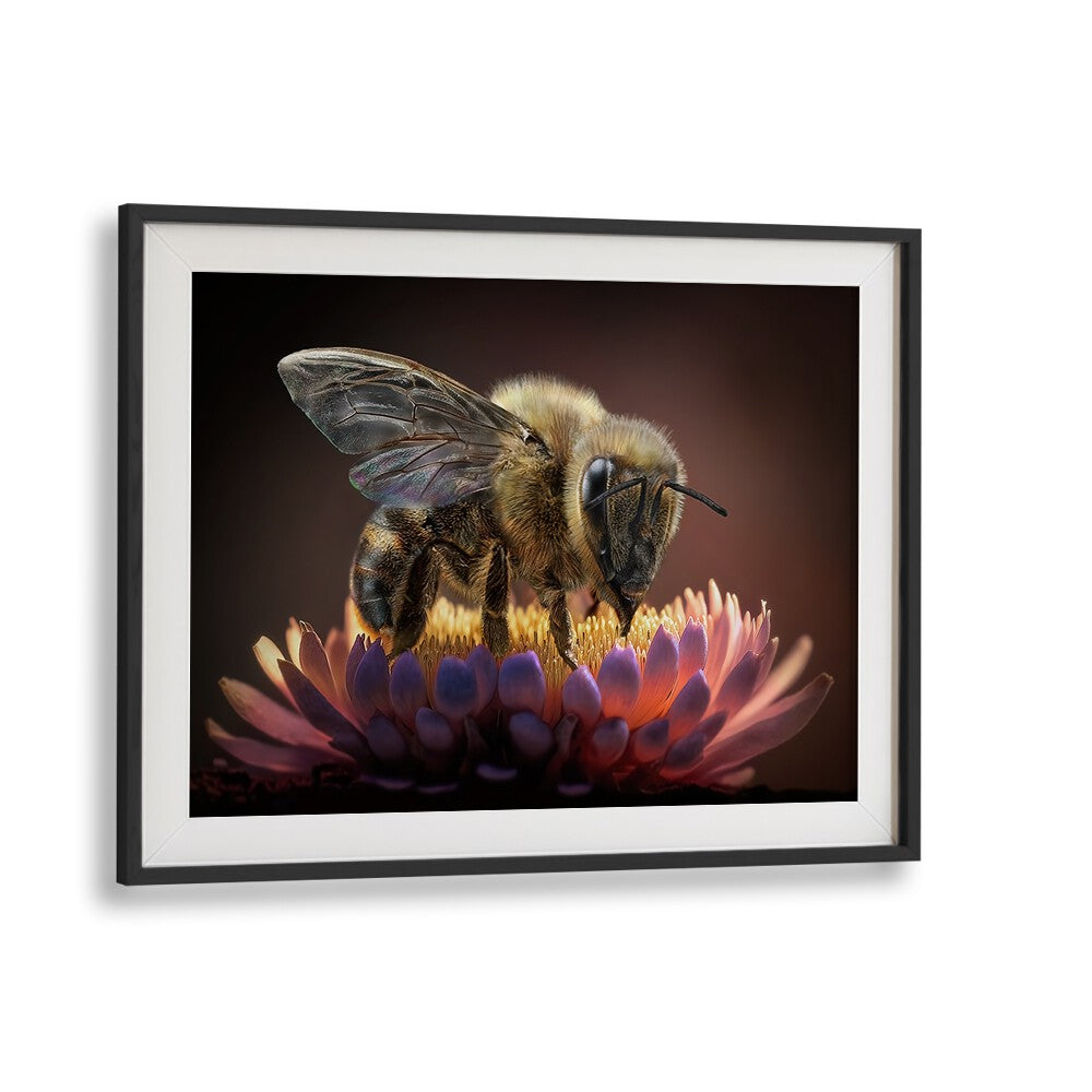 Stunning HONEY BEE, PHOTOGRAPHY PRINTS showcasing intricate details on a vibrant flower, perfect for nature lovers.