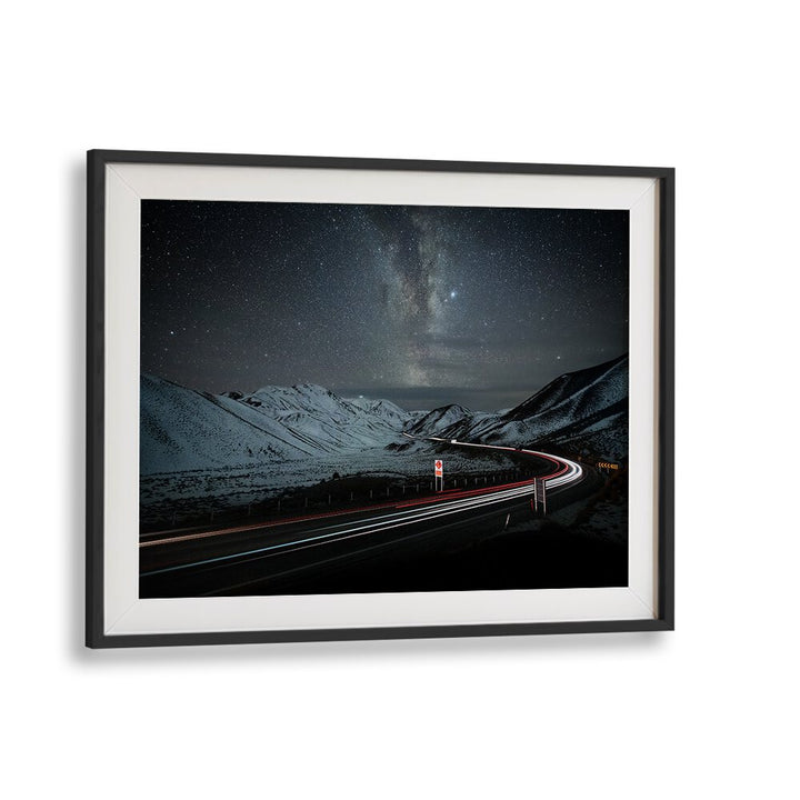 Stunning NIGHT SKY over winding road in the HIGHWAY TO HEAVEN, PHOTOGRAPHY PRINTS collection, perfect for home decor.