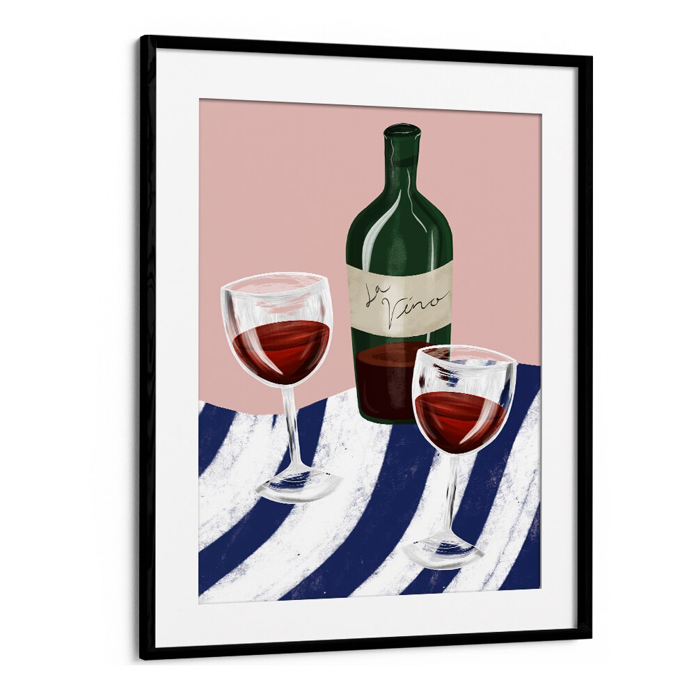 Stylish WINE TIME, BAR art featuring wine glasses and a bottle, perfect for enhancing your café decor.
