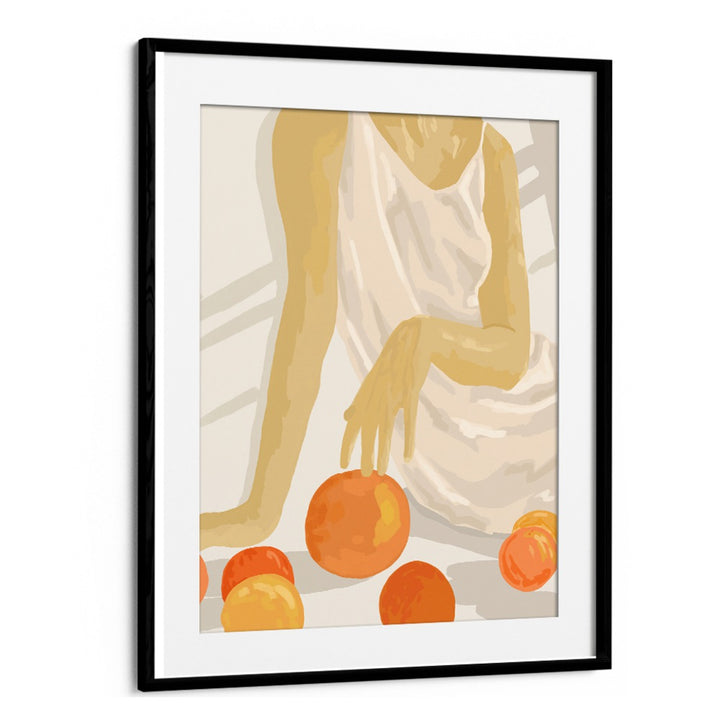 Artistic illustration featuring vibrant tangerines, embodying the essence of TANGERINE GRACE, PORTRAITS & FIGURATIVE ILLUSTRATIONS.