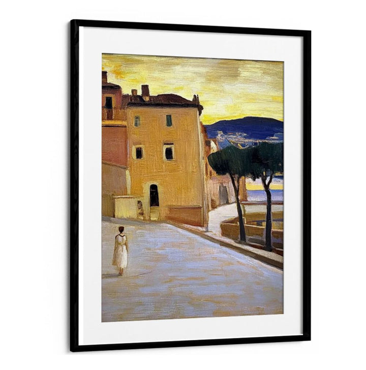 Stunning artwork of a woman walking down a street, perfect for adding charm to any home décor.
