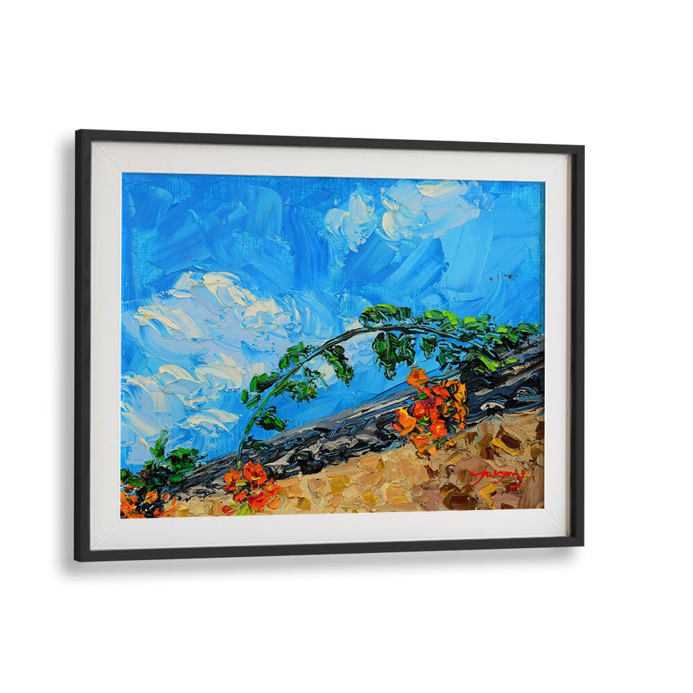 Vibrant JACARANDA CANVAS, FLORAL FLOWER PAINTINGS showcasing bold colors and a stunning sky backdrop.